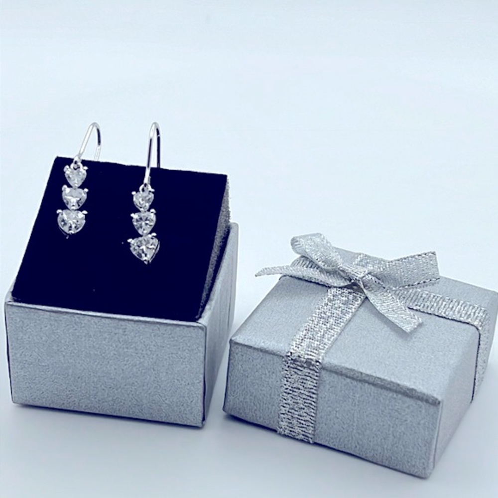 STERLING SILVER HEART CUBIC ZIRCONIA FRENCH WIRE EARRINGS